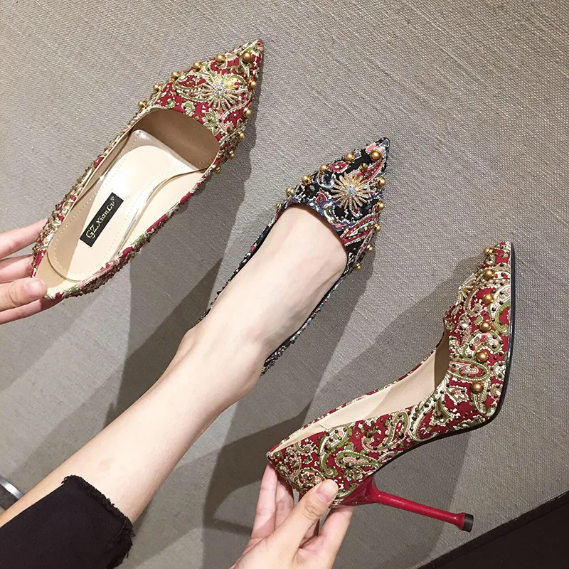 

Ozhouzhan 2019 New Style European And American Style Thin Heeled Comfortable Catwalks Ultra-High-Colored Cloth Man-made Diamond