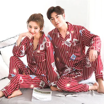 

2PCS Sleepwear Lovers Satin Gown Pajamas Suit Pyjamas Casual Print Shirt&Pants Bridal Wedding Robe 2020 New Home Clothes