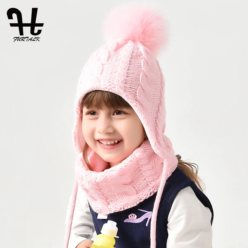 Najtaniej FURTALK czapka dla dzieci i zestaw szalików dla dziewczynek i chłopców polarowe dzianiny czapki zimowe czapki z pomponem dla dzieci ciepłe czapki czapka dla 2 6 lat