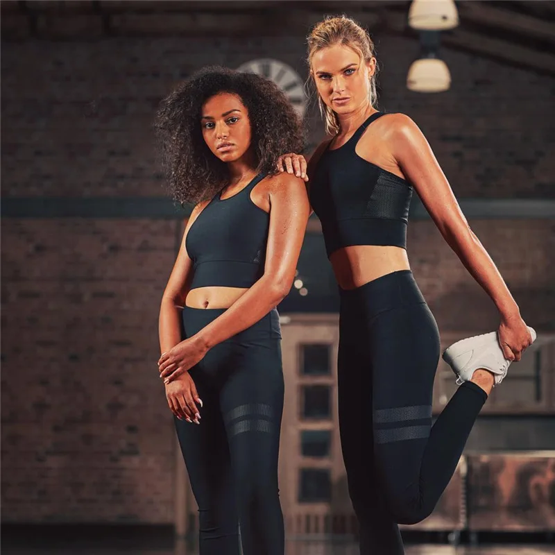 Goede Vrouwen Gestreepte Yoga Pak Set Sexy Push Up Crop Top Vest Sport Bh Yoga Broek Fitness Legging Gym Kleding Workout run Sportkleding