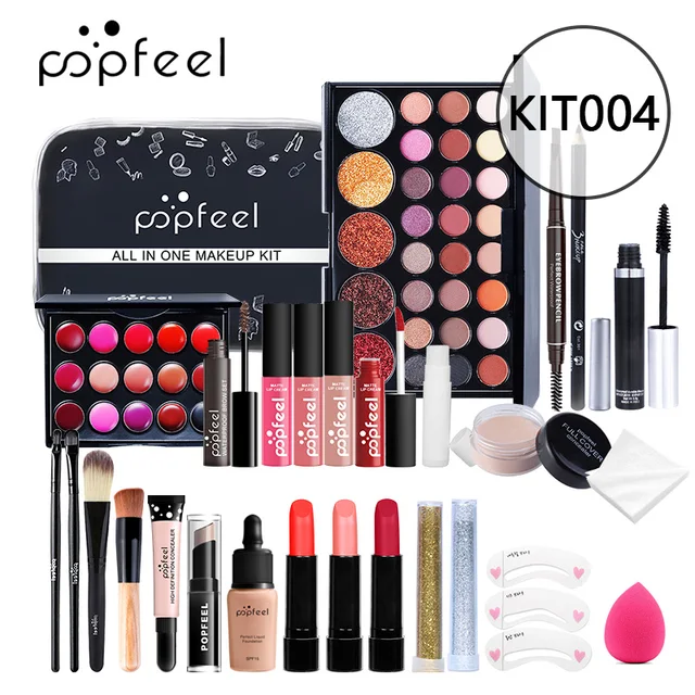 POPFEEL All In One Makeup Set (Eyeshadow, Ligloss, Lipstick, Brushes, Eyebrow, Concealer) Cosmetic Bag  Eye Shadow Kit 3