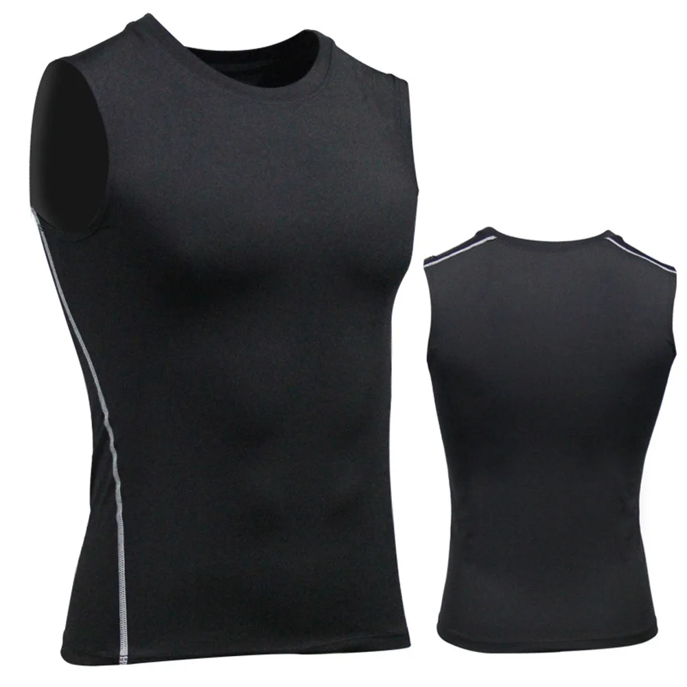 Men Compression Quick Drying T-Shirt Vest Sleeveless Stretch Gym Sports Tank Tops THJ99 - Цвет: Черный
