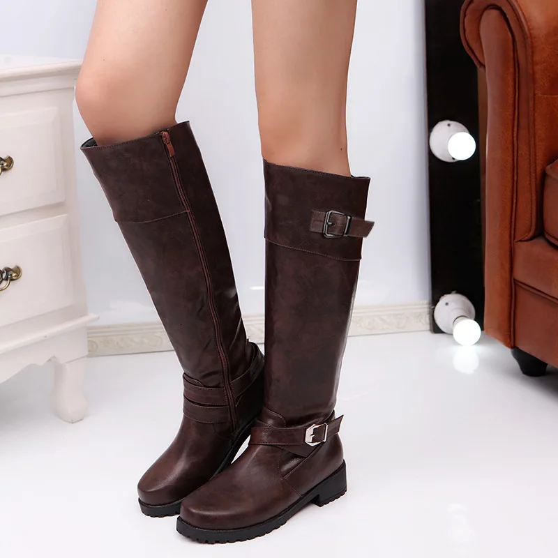 

2019 Winter Boots Women Slip-On Round Toe Over The Knee Boots Square Heel Short Plush Women Shoes Knight Boots