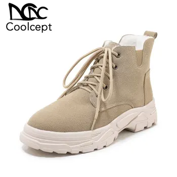 

Coolcept Women Short Boots Fashion Round Toe Platform Lace Up Shoes Women High-Quality Solid Easy Matching Footwear Size 29-46