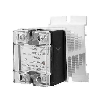 

DC 3-32V to AC 24-480V 60A Single Phase SSR Solid State Relay w Heat Sink