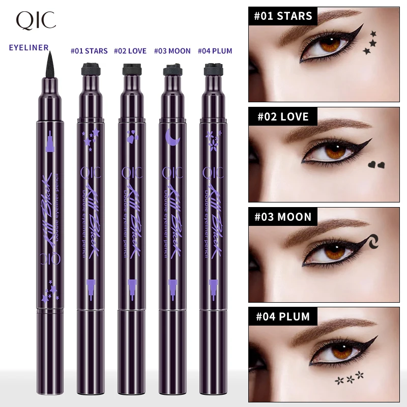 

QIC Double-Head Liquid Eyeliner Stamp Liner Pen Moon Star Heart Flower Eyeliners Waterproof Eyes Cosmetics Pencil
