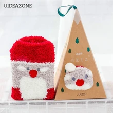 Милый дизайн с изображением животных, с рисунком оленя носки, подарок на Рождество 3D пушистые коралловые бархатные толстые теплые зимние носки Для женщин Рождественский подарок на Год носки с коробкой