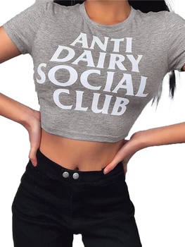

Women Sexy Letter Printed Crop Tops, Round Neck Short Sleeve Navel Tees Shirts Tops