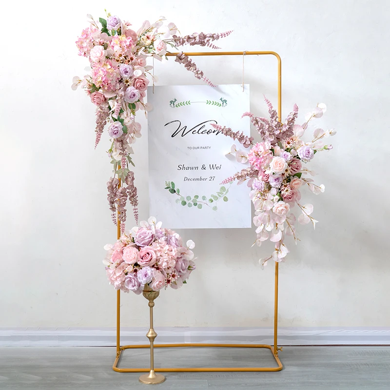 PinkArtificialSilkFlowersWeddingBackdropDecorArrangeArchTable