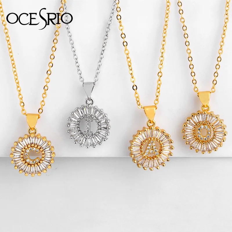 

Copper White Cubic Zirconia 26 Alphabet Letter Pendant Necklaces A-Z DIY Name Initial Charm Chain Necklace Women Jewelry nke-p04