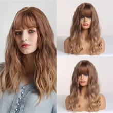 

Medium Water Wave Synthetic Wigs with Bangs Wine Red Bob Curly Hair Wigs for Women Heat Resistant Fiber Daily Cosplay