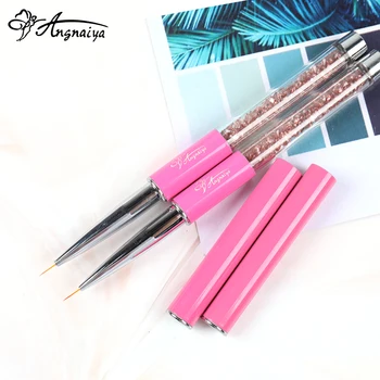 

ANGNYA 10Pc 7/10mm Nail Art Rhinestone Handle Acrylic Liner Brush French Lines Stripes Flower Grid Painting Drawing Pen Rose Red
