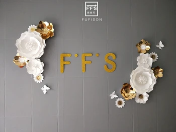 

FFS White Gold paper 3D artificial Flower three-dimensional decoration party wedding shopwindow Wall Decoration 190820001