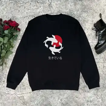 

Black Warm Cotton Women Sweatshirt Aesthetic Harajuku Koi Fish Japanese Aesthetic Sweatshirt Tops Tumblr