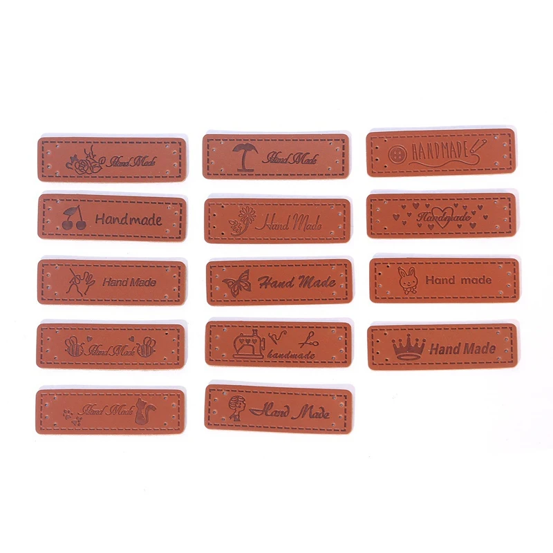 

20PCS Cartoon Pattern Tag PU Leather Labels For DIY Hats Bags Clothes Decoration Unique Design Labels Garment Accessories