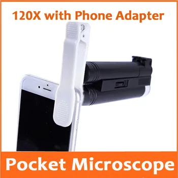 

120 Times Led Illuminated Adjustable Zoom Pocket Microscope 120X Magnifier for Jewelry Identification with Mobile Phone Adapter