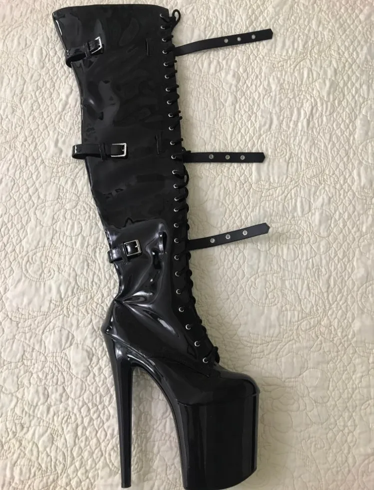 20cm high heels for sexy women.Side zipper lace-up over knee boots, 8 inch pole dancing practice show boots