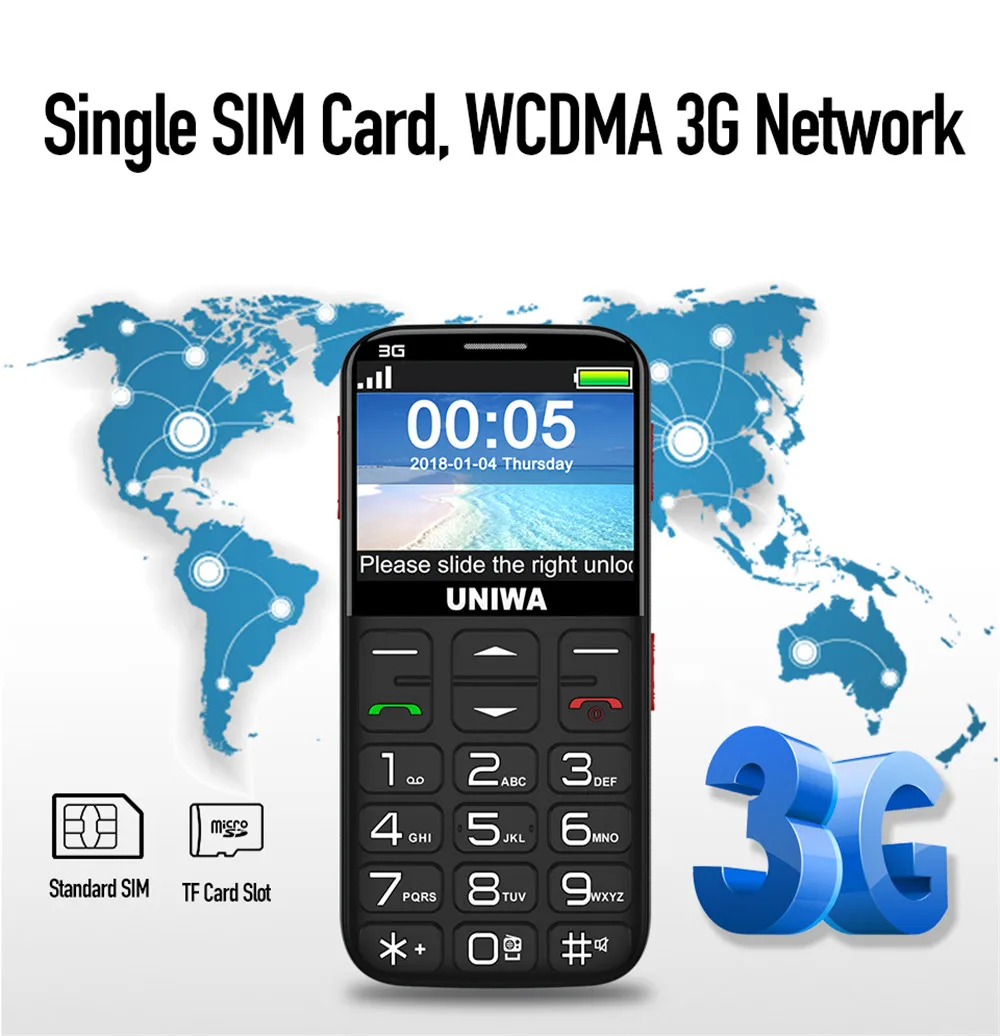 UNIWA V808G мобильный телефон русская клавиатура 3g WCDMA телефон мощный фонарь мобильный телефон для людей старшего возраста пожилых людей