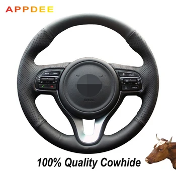 

APPDEE Hand-stitched Black Genuine Leather Steering Wheel Cover for Kia K5 2016 Sportage 4 KX5 2016