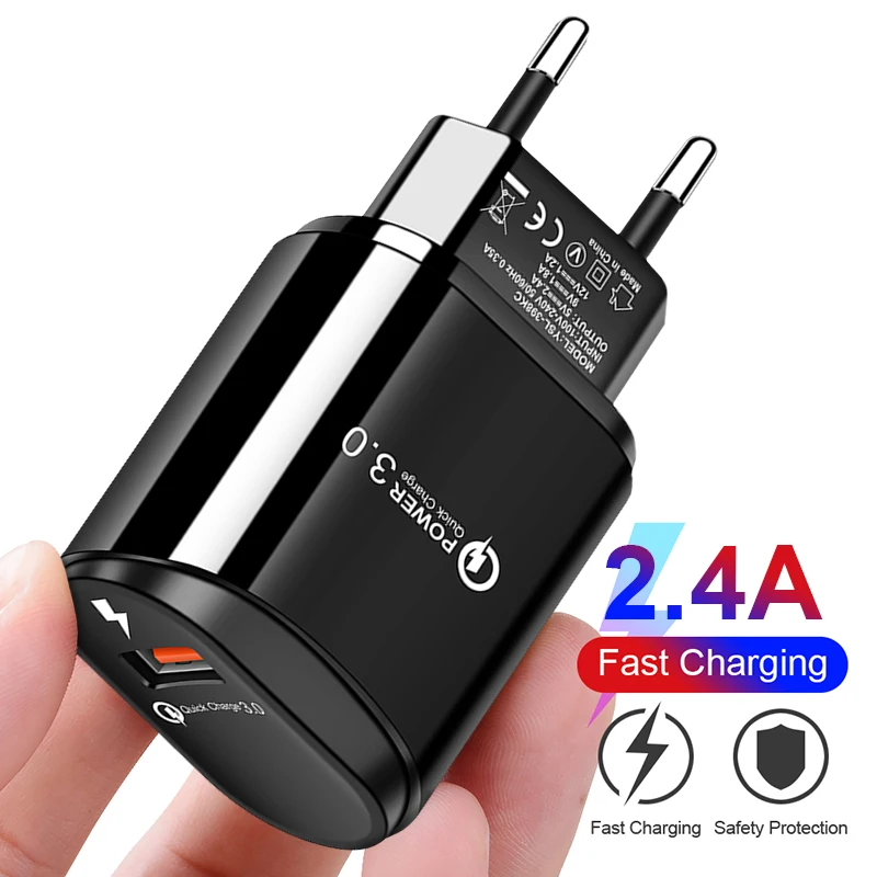 

2.4A Quick Charge 3.0 USB Charger 18W QC3.0 QC Turbo Fast Charging Multi Plug Mobile Phone Charger for iPhone X Samsung Xiaomi