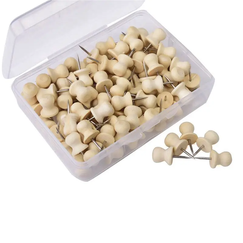 

Wood Push Pins,Decorative Thumb Tacks Used on Cork Boards or Maps, Pack of 100PCS Wood color