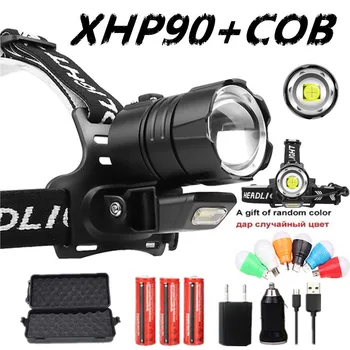 

400000 LM XHP90.3+COB LED Headlamp High Power LED Headlight Usb 18650 Rechargeable Head Flashlight Zoom Head Torch Fishing Lamp
