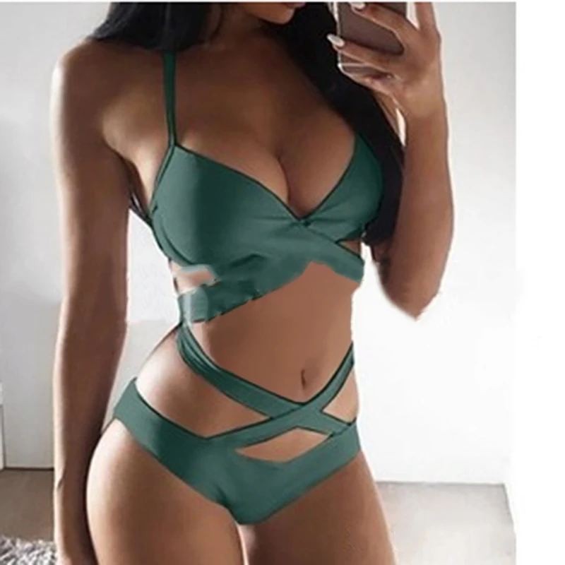 Newest Push Up Bikini Female Ruffle Swimsuit Solid Bikini Set