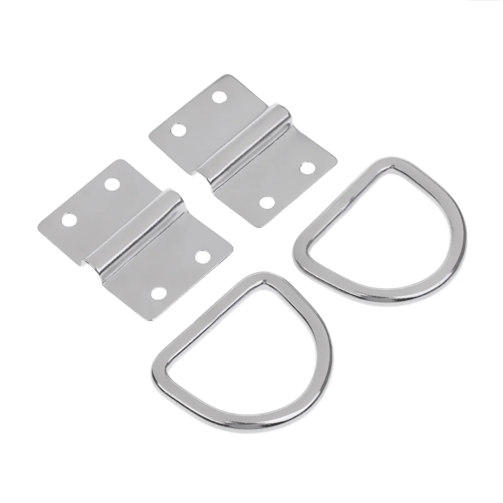 2x Stainless Steel Surface Mount Tie Down D-Ring & Staple Cleat Trailer Boat
