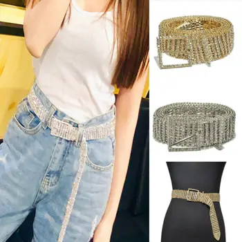 

NEW Women Bling Crystal Diamond Waist Belt Wide Chain Full Metal Waistband