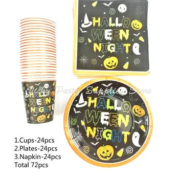 

72pcs/lot Halloween Theme Party Tableware Halloween Party Baby Shower Set Children Party Supplies Disposable Tableware
