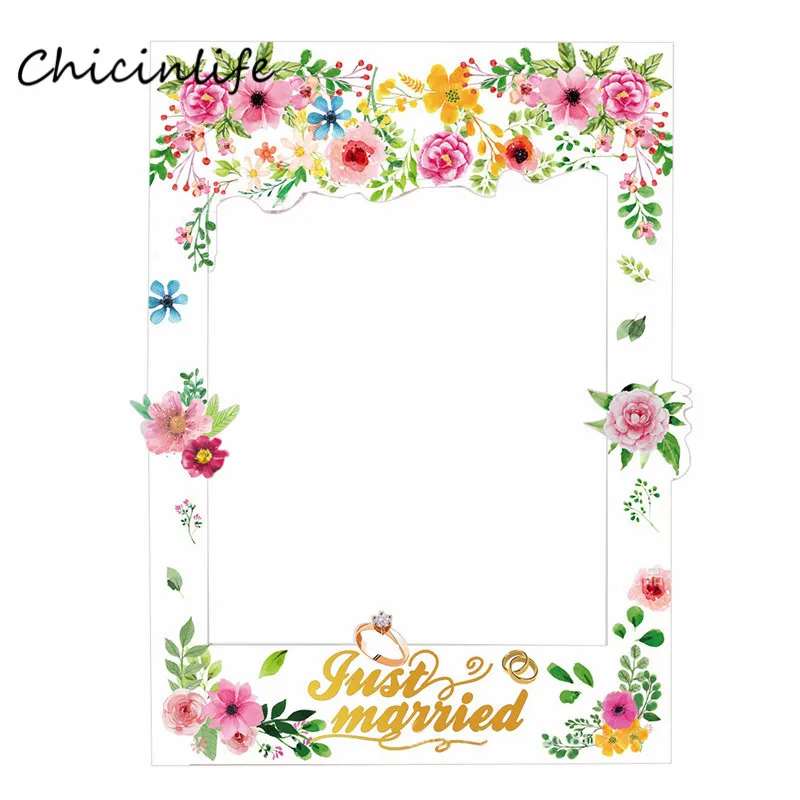 

Chicinlife Flowers Just Married Photo Booth Frame Wedding Party Decoration Bridal Shower Decoration Paper Frame Photo Props