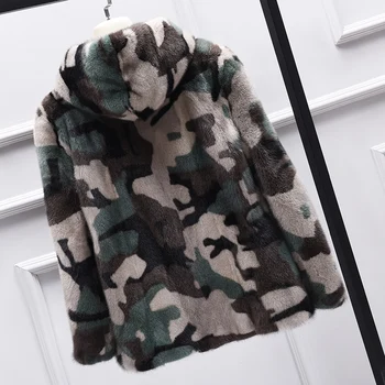 

2020 Real Fur Coat Men 100% Mink Fur Jacket Hooded Winter Camouflage Fashion Mens Mink Jackets and Coats 3836 KJ2721