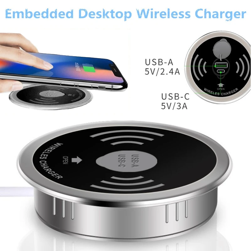 Built in Desktop Device Qi Fast Wireless Charger 15W 10W 7.5W or 5W Quick Charger 3.0 Embedded Caricabatter Tipe C Chargeur
