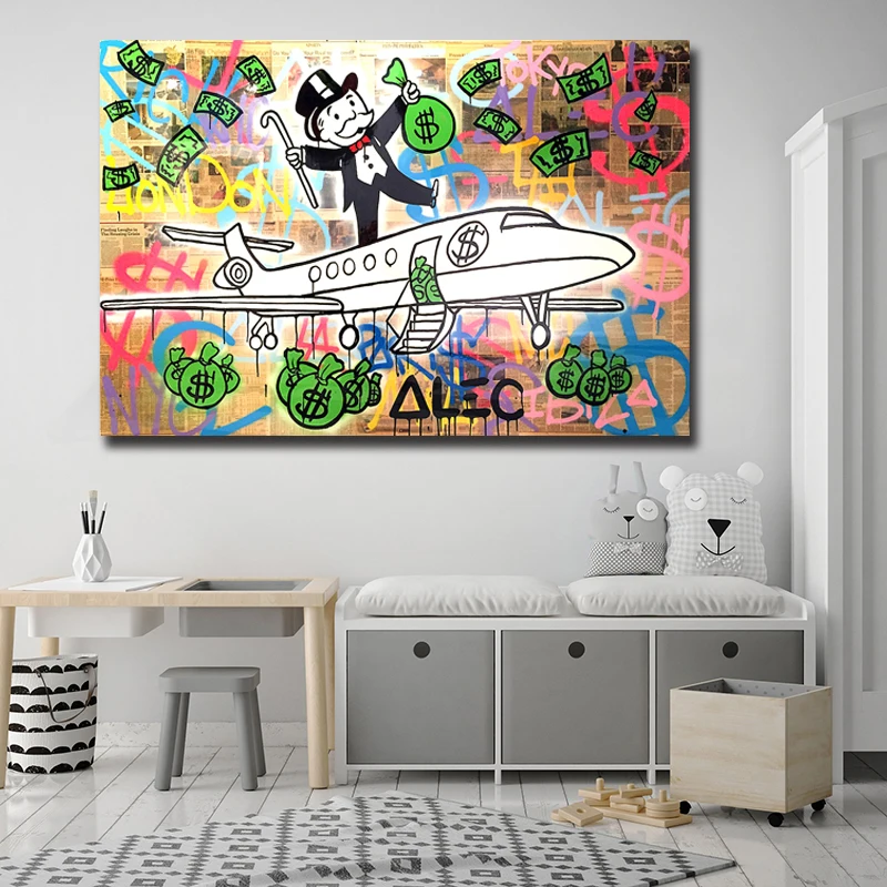 

Home Decor Canvas Alec Monopoly Print Graffiti Poster Painting Aircraft Modern Wall Art Living Room Dollar Modular Picture