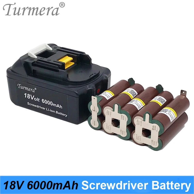 

Turmera 18V 6000mAh Screwdriver Battery TUR18650HG2 3000mAh 30A Reachargeable Lithium Battery Cell with 5S BMS for Drill Motor