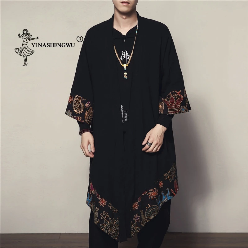 Длинный участок японского кимоно кардиган для мужчин юката мужской Haori костюм самурая кимоно куртка мужское кимоно рубашка с принтом азиатская одежда