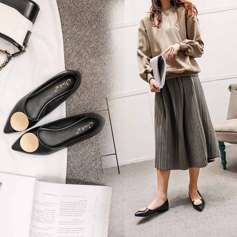 

Women's Pointed-Toe Low-Cut Women's 2019 New Style Korean-style-Style round Buckle Flat Keel Thin Shoes Students Comfortable Sid