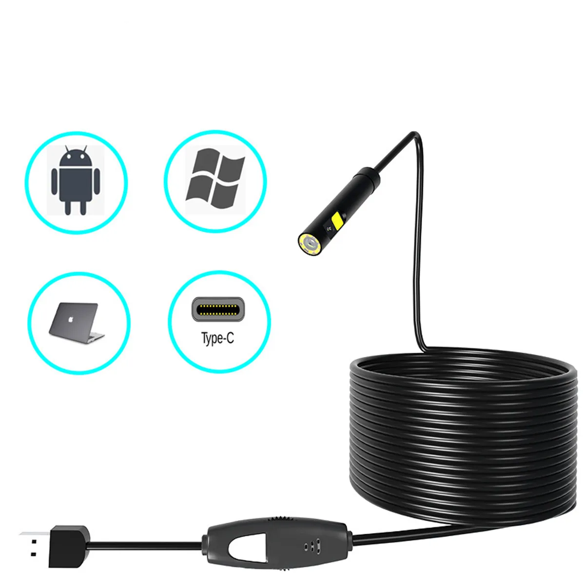 2MP 8MM 3in1 USB Dual Lens Endoscope Camera For Android&Computer CMOS Borescope Inspection  Digital Microscope Otoscope 4 3 inch screen dual lens endoscope wireless wifi microscope inspection borescope camera 3in1 usb otoscope