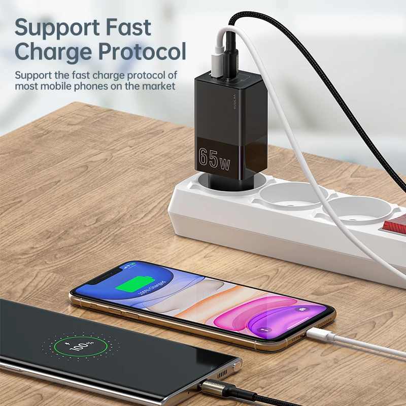KUULAA 65 Вт Ган зарядное устройство Quick Charge 4 0 3 кабель с разъемом USB типа C QC PD