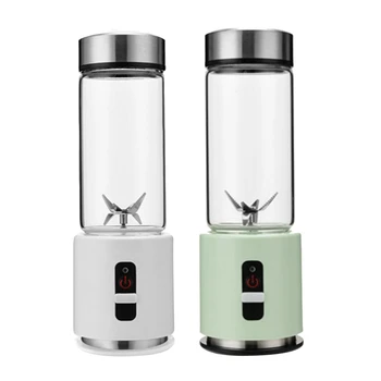 

2set USB Rechargeable Smoothie Blender 380Ml Glass Smoothie Blender Juicer Easy Small Portable Blender White & Green