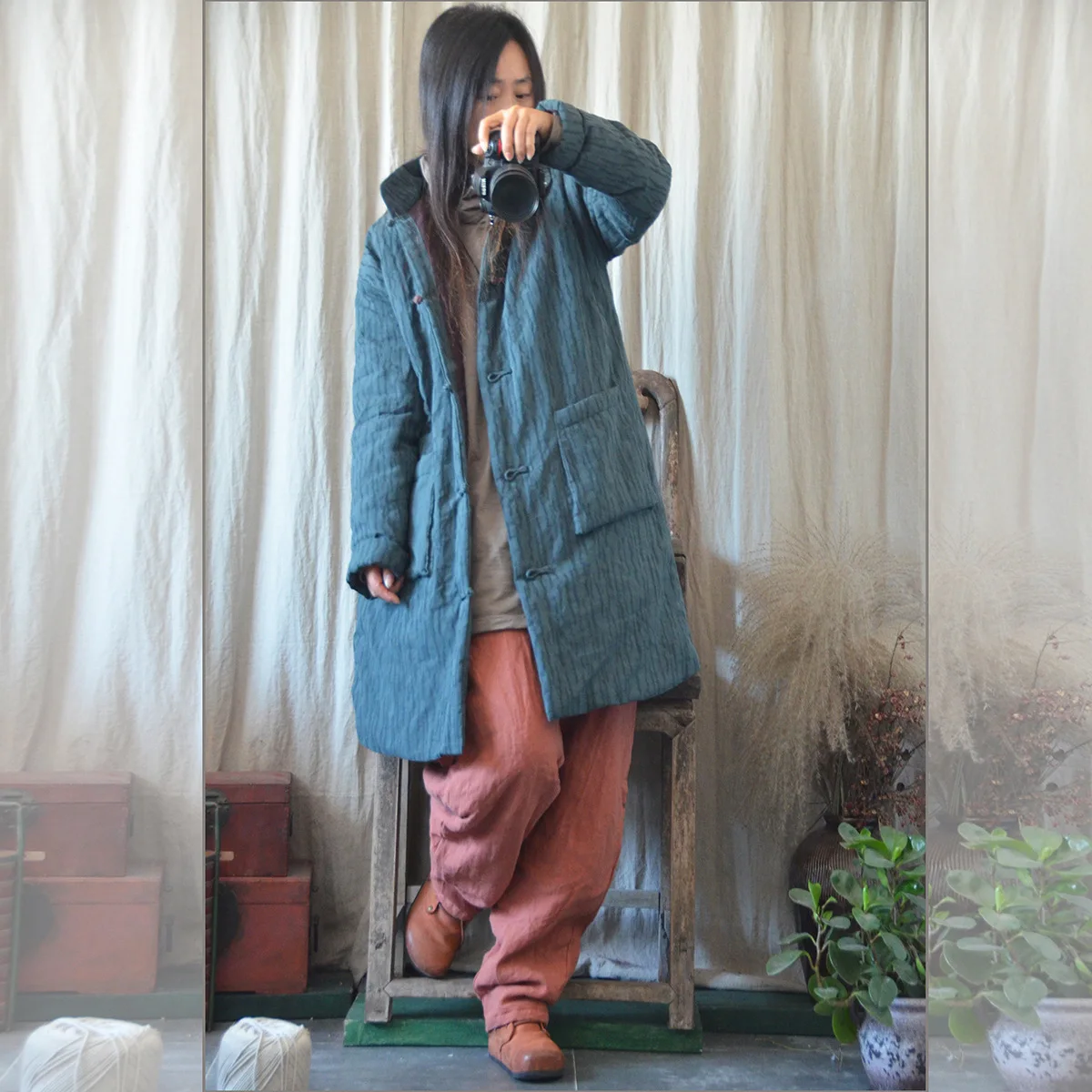 3386 Winter Origional Thick Cotton-padded Jacket Jacquard Long Chinese Style Retro Literature And Art Handmade Cotton Coat Frog