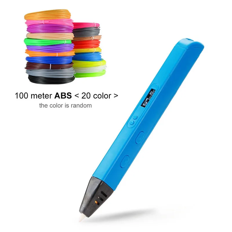 100 м ABS/PLA DIY 3D Ручка светодиодный экран, usb зарядка 3D печать Ручка+ 100 м нити креативная игрушка подарок для детей дизайн - Цвет: Синий