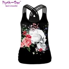 Женский спортивный жилет с 3D принтом черепа, цветочные женские рубашки для йоги, беговые фитнес-футболки, тренажерный зал, топ с крестиком на шее, топы на бретелях, Тонкая блузка