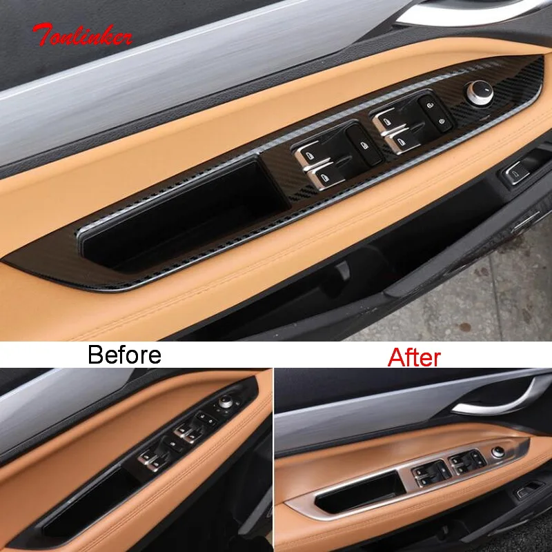 

Tonlinker Interior Car Windows Control Panel Cover Stickers For Geely Tugella FY11 2019-20 Car Styling 4 PCS ABS/Metal Stickers