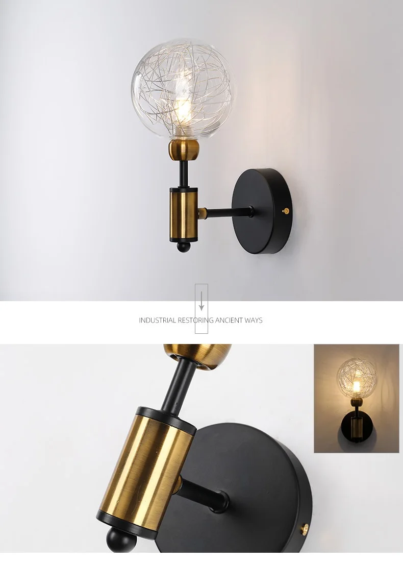 LukLoy Nordic Modern Wall Lamp For Living Room LED Glass Ball Light Globe Wall Sconce Light Fixtures Restaurant Aisle Light