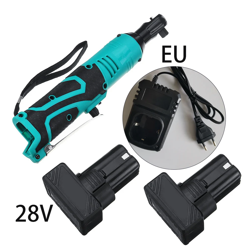 

With LED Work Light 28V 85Nm Cordless Rechargeable Electric Ratchet Right Angle Wrench+2 PCS Battery