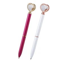 2 шт каваи Кристалл шариковая ручка мода девушка сердце форма большой алмазный сплав ручка материал новизна школа, белый и розовый красный