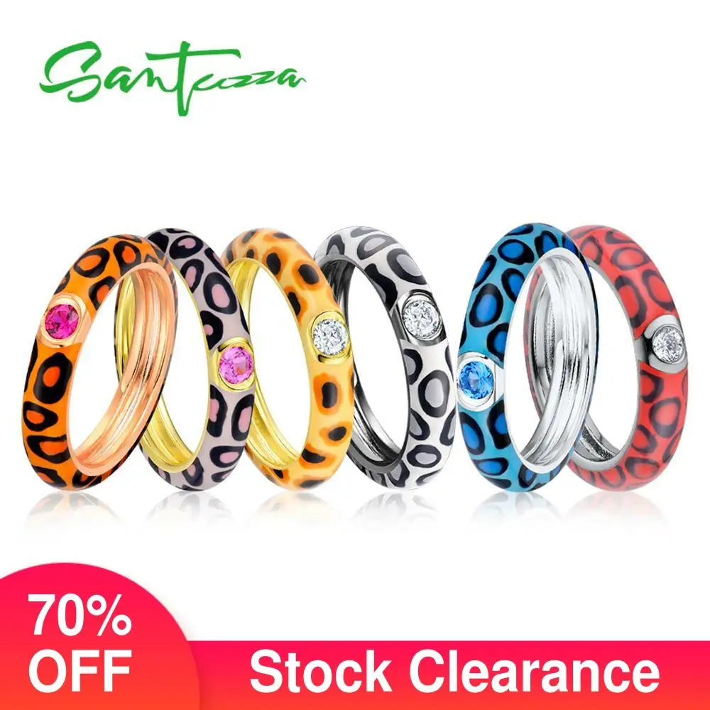 

SANTUZZA Pure 925 Sterling Silver Rings for Women Colorful leopard print Eternity Ring anillos Gift Fine Jewelry Enamel HANDMADE