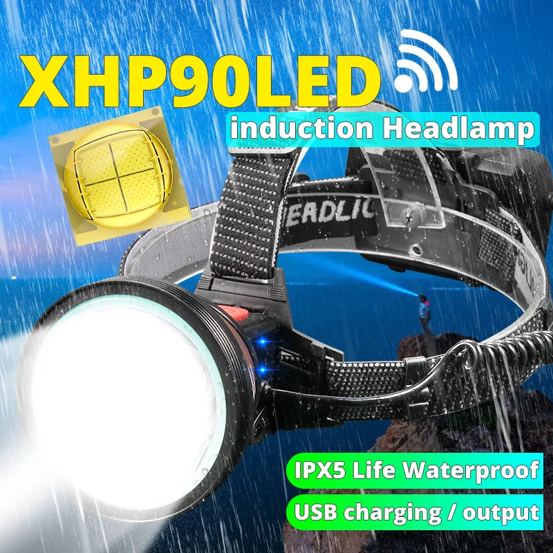 Мощный светодиодный налобный фонарь XHP90 суперъяркий XHP70.2 3 режима 3*18650 с USB