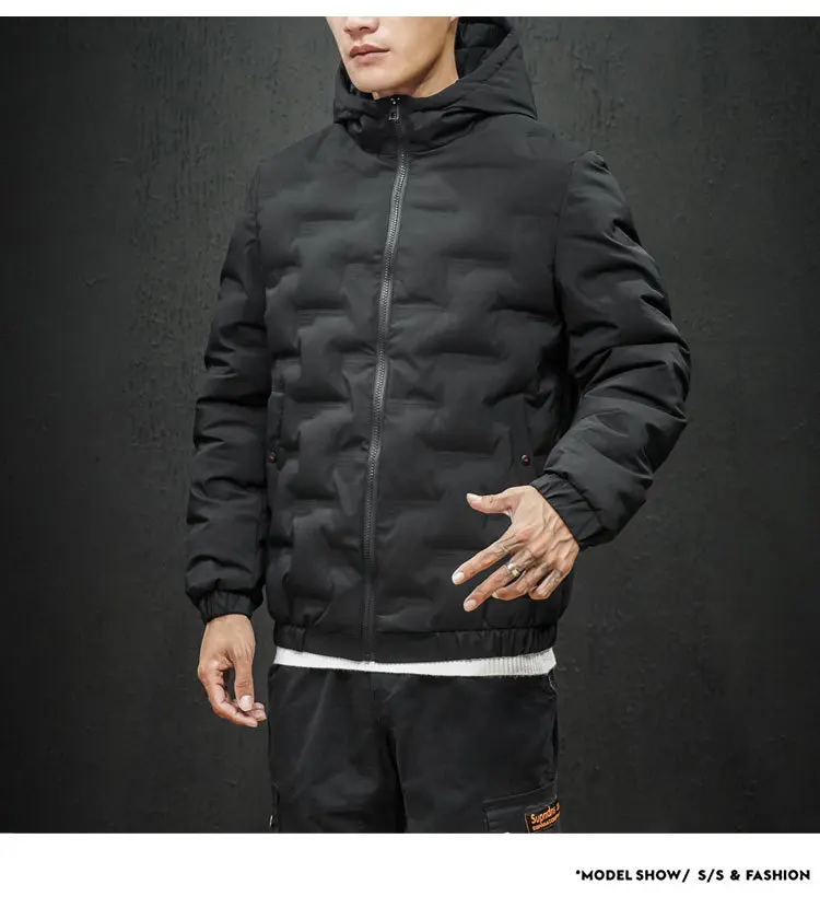 19 Зимний стиль короткий с капюшоном пуховик мужской японский стиль Slim Fit корейский стиль теплое пальто Ozhouzhan Entity